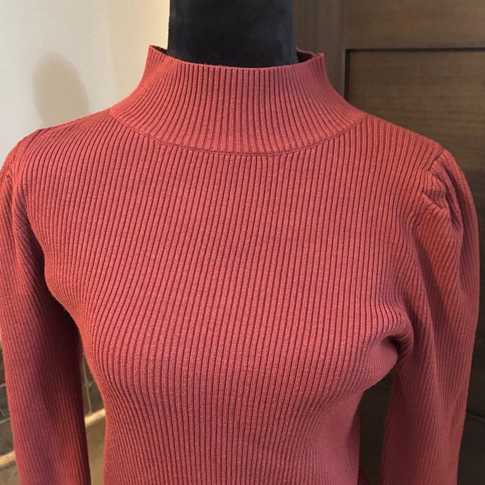 Lulu's Ribbed Mock Neck Sweater in Rosewood - Picture 2 of 4